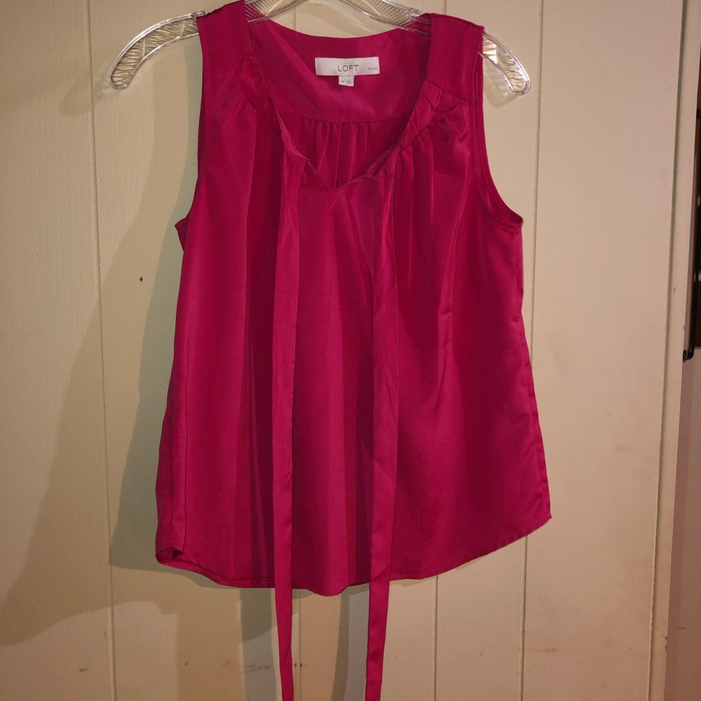 Hot Pink Business Casual Tie Blouse
